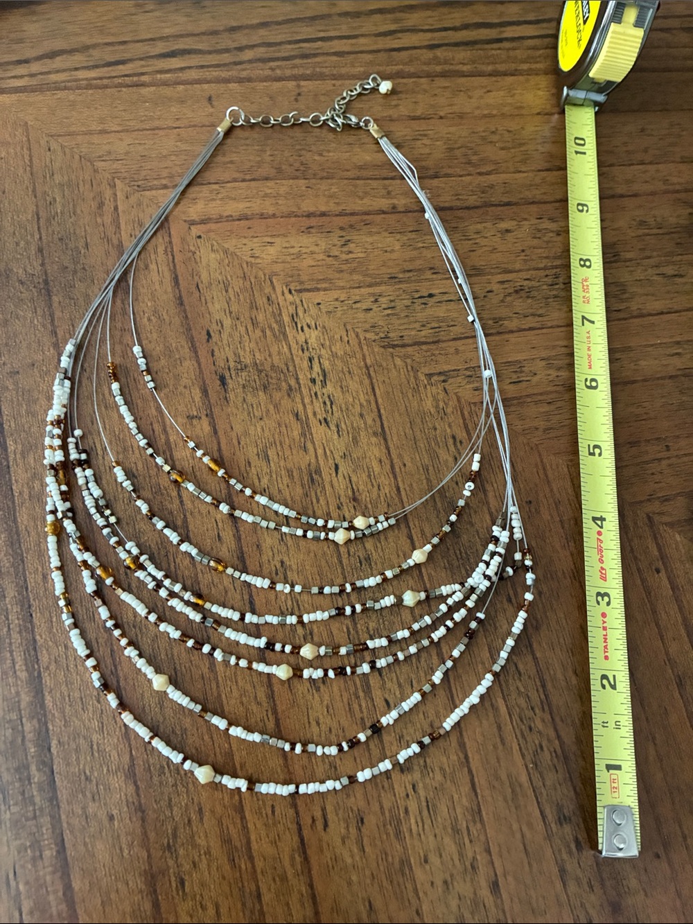 Multi-Strand White and Brown Beaded Necklace - Layered Chic